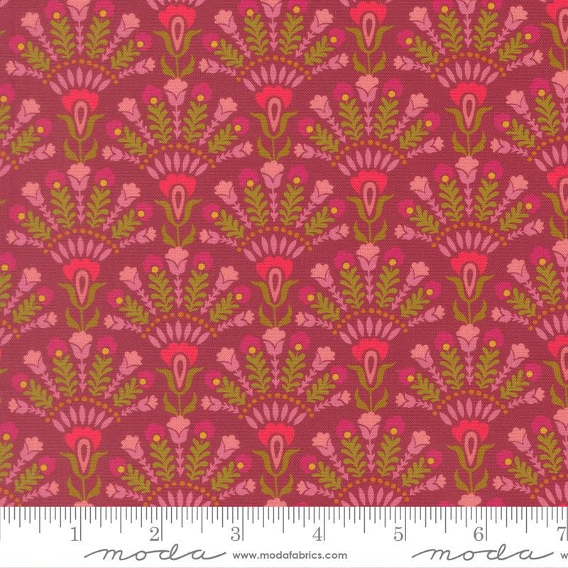 Sitara 5" Charm Pack, Moda 11980PP, Pink Teal Green Floral Charm Pack Fabric, 5" Precut Fabric Squares, Crystal Manning