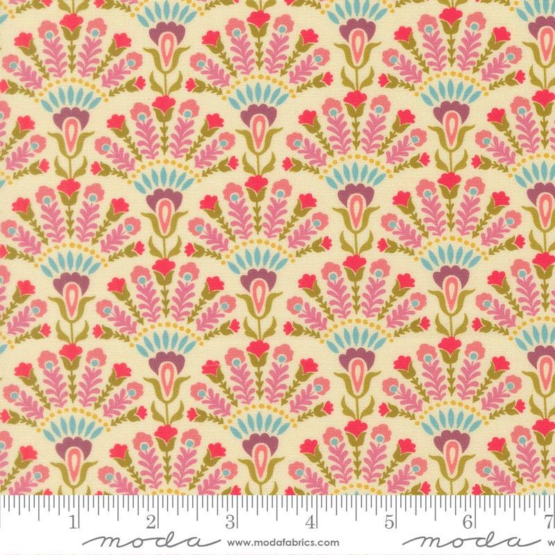 Sitara 5" Charm Pack, Moda 11980PP, Pink Teal Green Floral Charm Pack Fabric, 5" Precut Fabric Squares, Crystal Manning