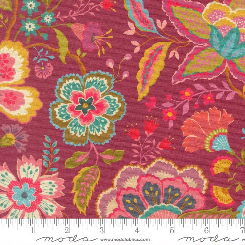 Sitara 5" Charm Pack, Moda 11980PP, Pink Teal Green Floral Charm Pack Fabric, 5" Precut Fabric Squares, Crystal Manning