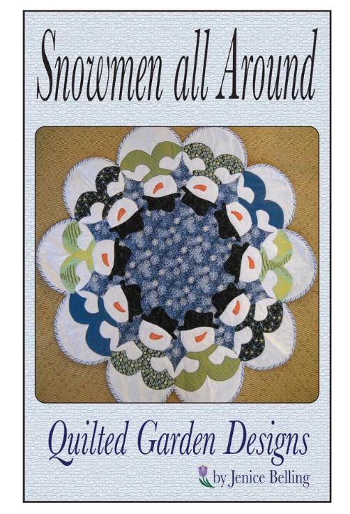 Snowmen All Around Quilt Pattern, Quilted Garden Designs QGD079, Winter Snowman Applique Table Topper Runner Quilt Pattern