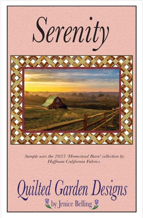 Serenity Horizontal Panel Frame Quilt Pattern, Quilted Garden Designs QGD238, Panel Friendly Lattice Frame Lap Throw Quilt Pattern, Belling
