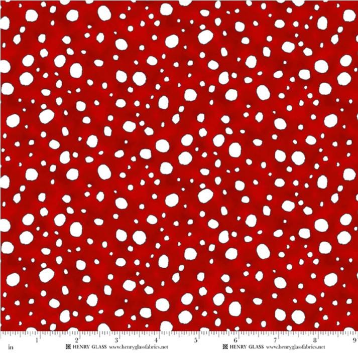 Snow Folks - Snowfall on Red Fabric, Henry Glass 2704-88, Red WhiteChristmas Xmas Snowballs Polka Dot Fabric, Barb Tourtillotte