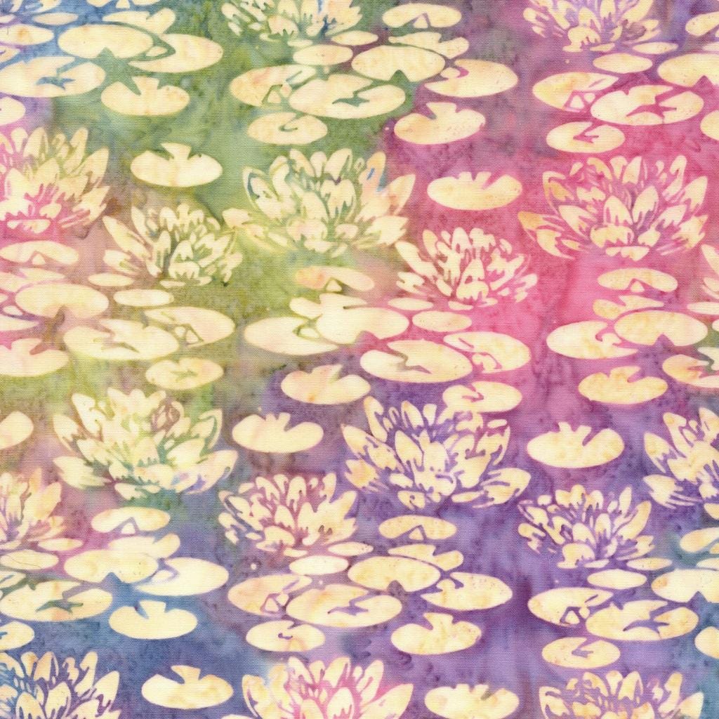 Lily Pad Lane 5" Stamp, Island Batik, 5" Precut Blue Pink Purple Beige Floral Batik Fabric Charm Pack Quilt Squares