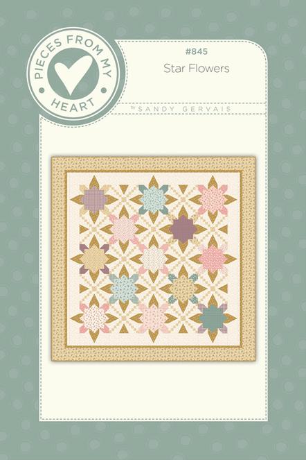 Star Flowers Quilt Pattern, Pieces From My Heart PH845, Fat Quarter FQ Friendly Square Flower Quilt Pattern, Sandy Gervais