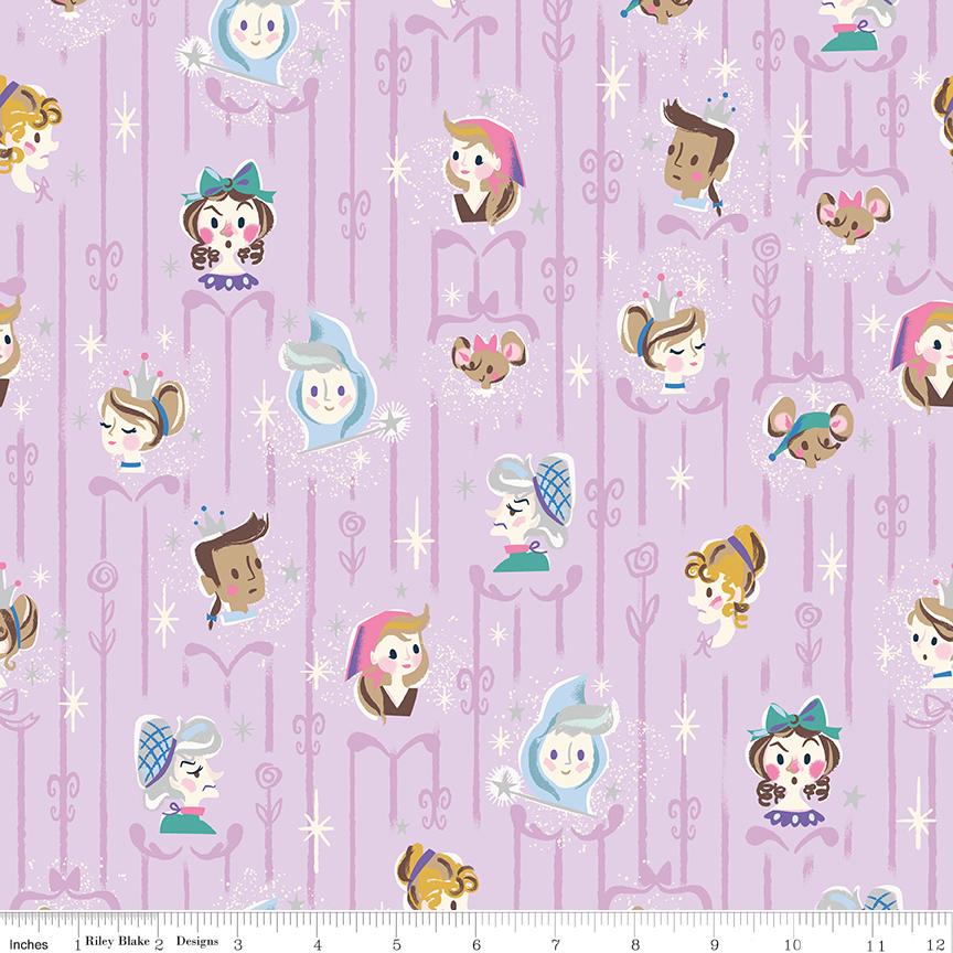 Wishes 5" Stacker, Riley Blake 5-18070-42, 5" Precut Pink Blue Mint Lavender Cinderella Fairy Tale Charm Pack Fabric Squares, Jill Howarth
