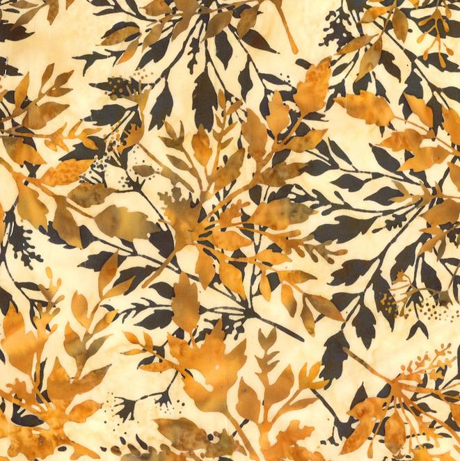 Coffee Shoppe - Brown Golden Tan Leaves Batik Fabric, Hoffman X2646-267-Palomino, Brown Tan Autumn Fall Leaves Batik Fabric, By the Yard