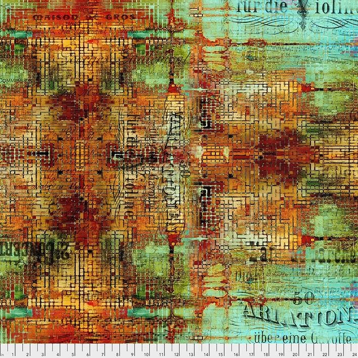 Abandoned - Rusted Patina Turquoise Orange Texture Fabric, Free Spirit PWTH126-PATINA, Modern Contemporary Urban Cotton Fabric, Tim Holtz