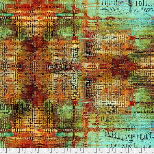 Abandoned - Rusted Patina Turquoise Orange Texture Fabric, Free Spirit PWTH126-PATINA, Modern Contemporary Urban Cotton Fabric, Tim Holtz