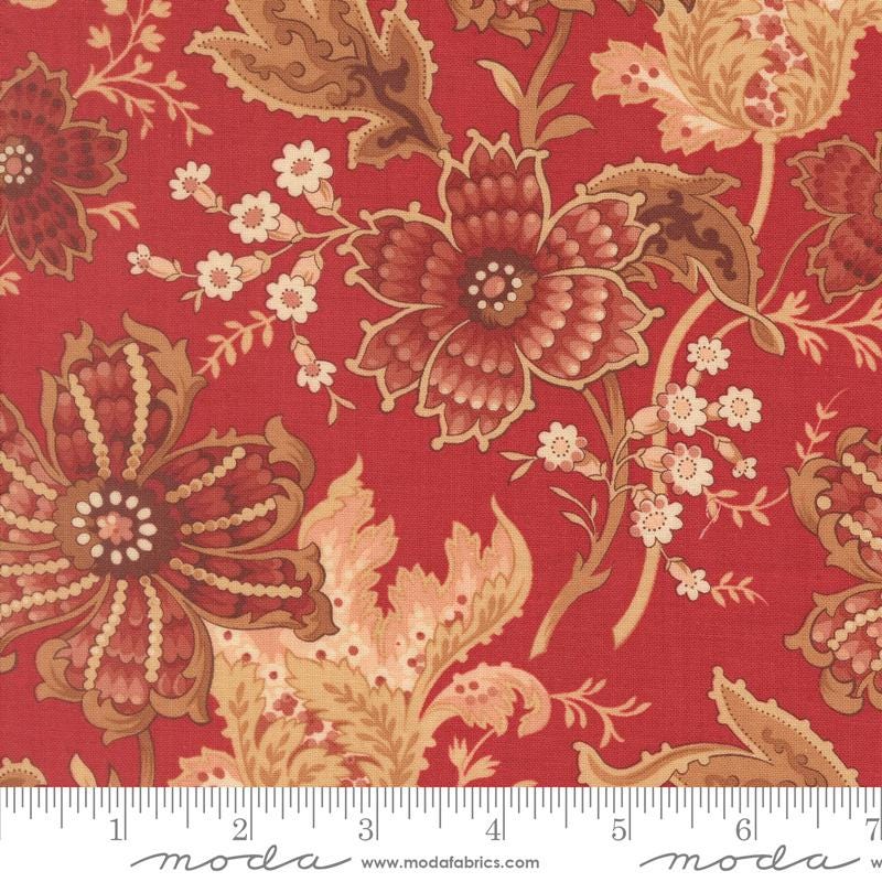 Le Jardin Rouge 10" Layer Cake, Moda 36150LC, 10" Precut Red Pink Beige Tan Green Cream Floral Layer Cake Fabric Squares, French General