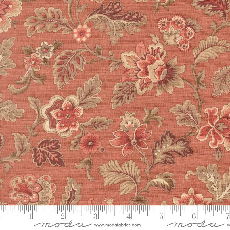 Le Jardin Rouge 5" Charm Pack, Moda 36150PP, 5" Precut Red Pink Beige Tan Green Cream Floral Charm Pack Fabric Squares, French General