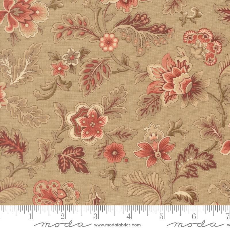 Le Jardin Rouge 10" Layer Cake, Moda 36150LC, 10" Precut Red Pink Beige Tan Green Cream Floral Layer Cake Fabric Squares, French General