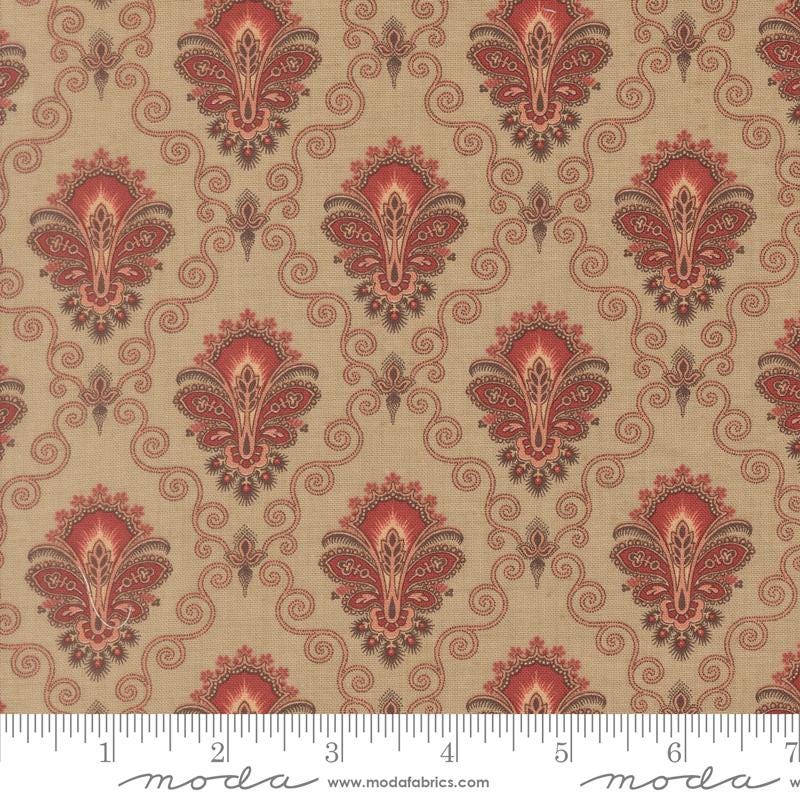 Le Jardin Rouge 5" Charm Pack, Moda 36150PP, 5" Precut Red Pink Beige Tan Green Cream Floral Charm Pack Fabric Squares, French General