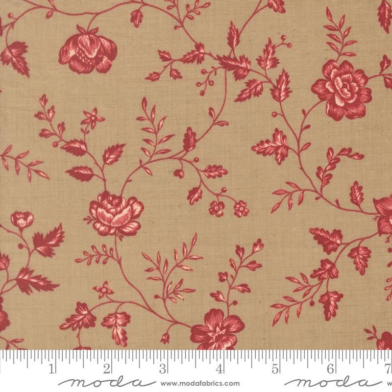 Le Jardin Rouge 10" Layer Cake, Moda 36150LC, 10" Precut Red Pink Beige Tan Green Cream Floral Layer Cake Fabric Squares, French General