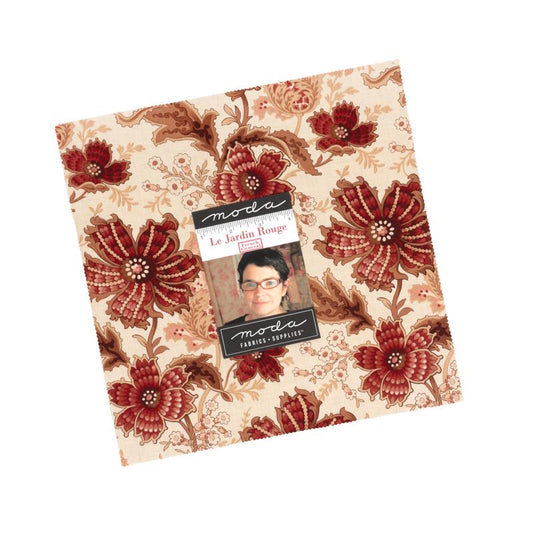 Le Jardin Rouge 10" Layer Cake, Moda 36150LC, 10" Precut Red Pink Beige Tan Green Cream Floral Layer Cake Fabric Squares, French General