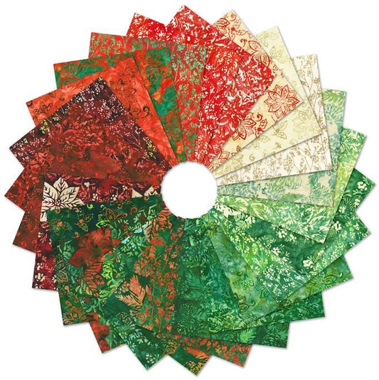 Artisan Batiks - Christmas Cheer 5" Charm Squares, Robert Kaufman CHS-1388-42, 5" Precut Red Green Christmas Xmas Batik Fabric Squares