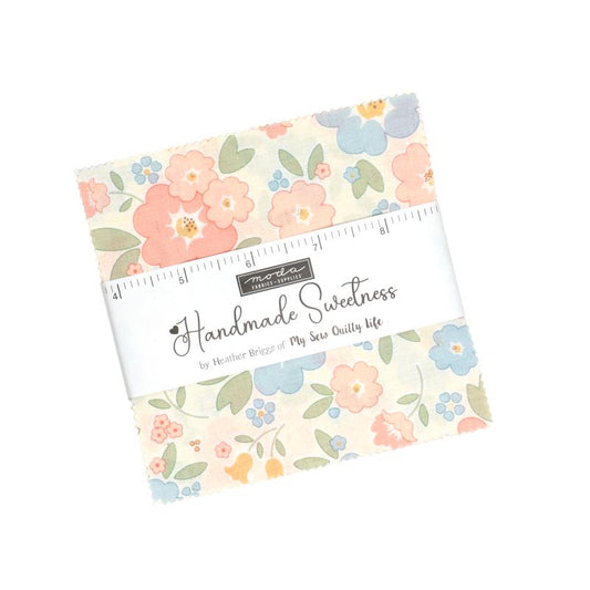 Handmade Sweetness Charm Pack, Moda 31790PP, 5" Precut Pink Green Blue Yellow Floral Charm Pack Fabric Squares, My Sew Quilty Life, Briggs