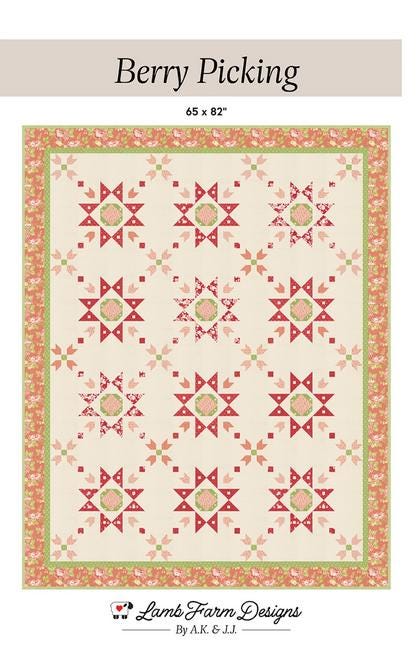Berry Picking Quilt Pattern, Lamb Farm Designs LFD160, Yardage Friendly Stars Lap Throw Quilt Pattern