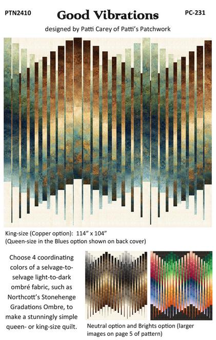 Good Vibrations Quilt Pattern, Patti's Patchwork PC-231 PTN2410, Ombre Friendly Modern Contemporary Queen King Quilt Pattern