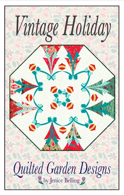 Vintage Holiday Quilt Pattern, Quilted Garden Designs QGD236, Applique Christmas Xmas Trees Ornaments Ribbons Table Topper Quilt Pattern