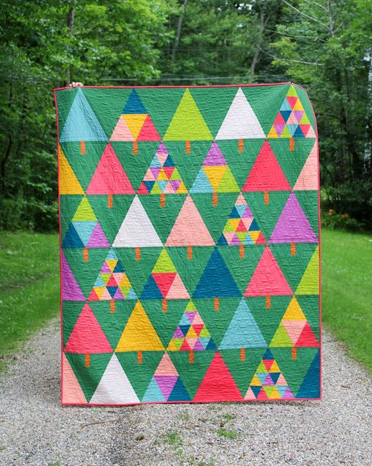 Evergreen and Jolly Quilt Pattern, Satomi Quilts SQ037, Yardage Friendly Abstract Santa Christmas Xmas Trees Forest Throw Quilt Pattern