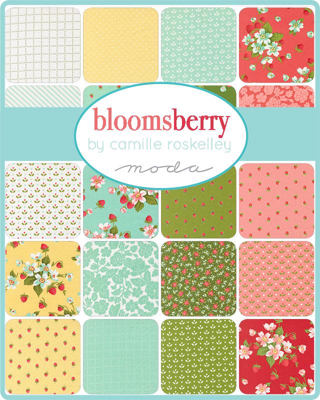 Bloomsberry 5" Charm Pack, Moda 55350PP, 5" Precut Pink Blue Green Red Yellow Strawberry Floral Charm Pack Fabric Squares, Camille Roskelley