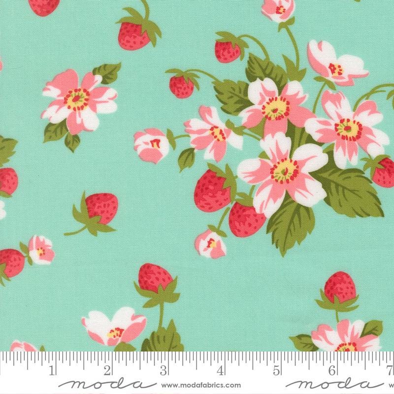 Bloomsberry 5" Charm Pack, Moda 55350PP, 5" Precut Pink Blue Green Red Yellow Strawberry Floral Charm Pack Fabric Squares, Camille Roskelley