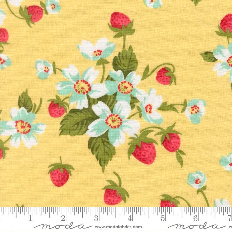 Bloomsberry 5" Charm Pack, Moda 55350PP, 5" Precut Pink Blue Green Red Yellow Strawberry Floral Charm Pack Fabric Squares, Camille Roskelley
