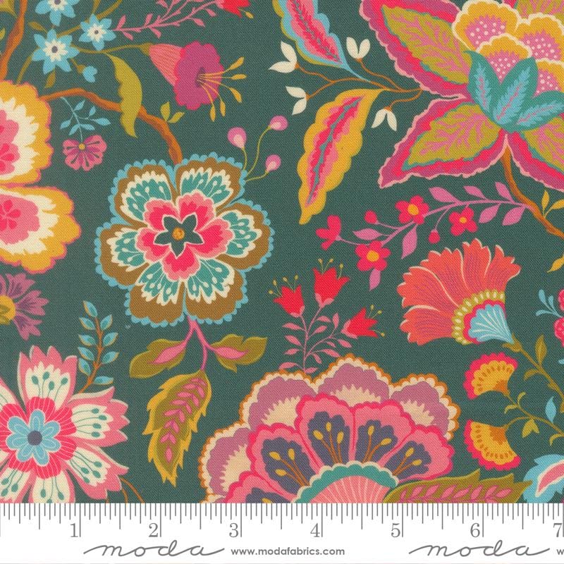 Sitara 5" Charm Pack, Moda 11980PP, Pink Teal Green Floral Charm Pack Fabric, 5" Precut Fabric Squares, Crystal Manning