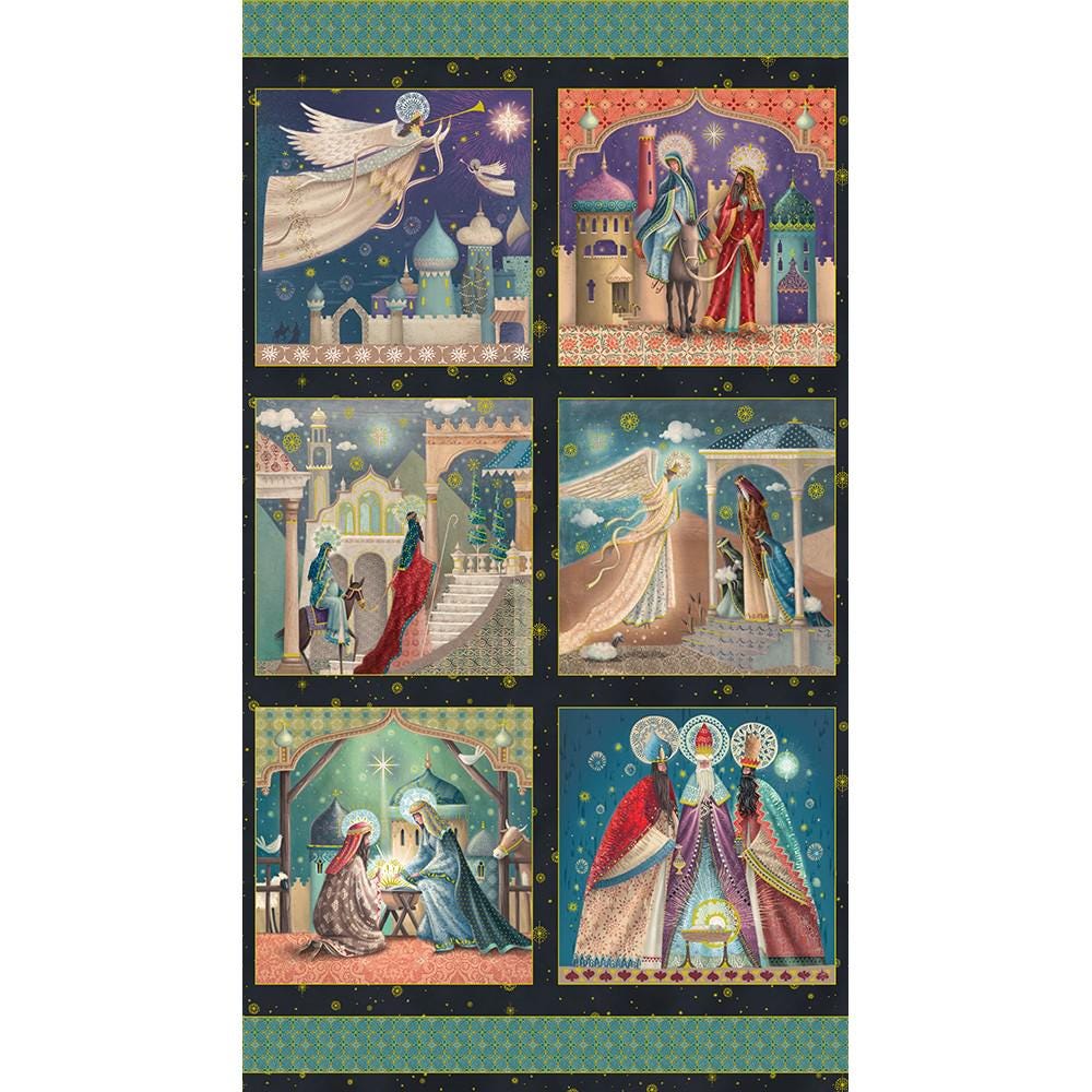 Star of Wonder - Christmas Nativity Blocks 24" Fabric Panel, Kaufman RRMDM-23727-203 Celebration, Christian Xmas Jesus Fabric Panel