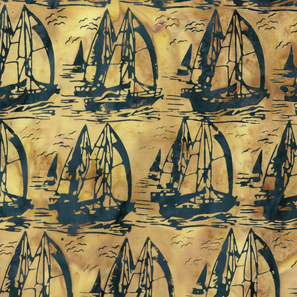 Coastal Current Strip Pack, Island Batik, Precut 2.5" Tan Blue Brown Sailboats Shells Fish Coastal Batik Fabric Strip Roll