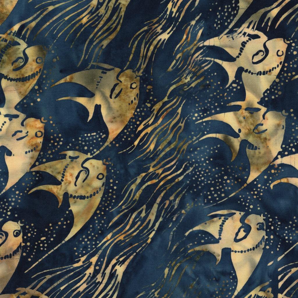Coastal Current Strip Pack, Island Batik, Precut 2.5" Tan Blue Brown Sailboats Shells Fish Coastal Batik Fabric Strip Roll