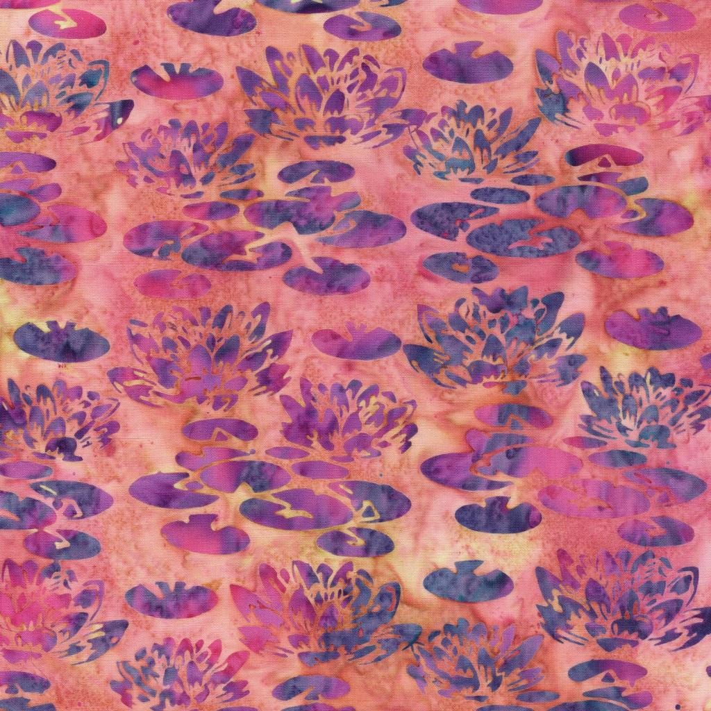 Lily Pad Lane 5" Stamp, Island Batik, 5" Precut Blue Pink Purple Beige Floral Batik Fabric Charm Pack Quilt Squares