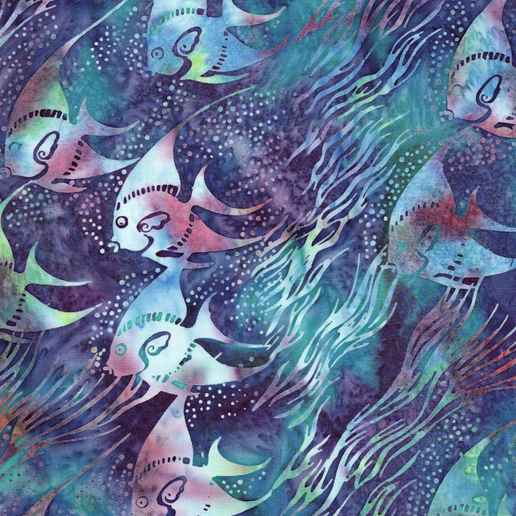 Serene Sea 10" Stack, Island Batik, Precut 10" Turquoise Blue Teal Purple Coastal Beach Shells Batik Layer Cake Fabric Squares
