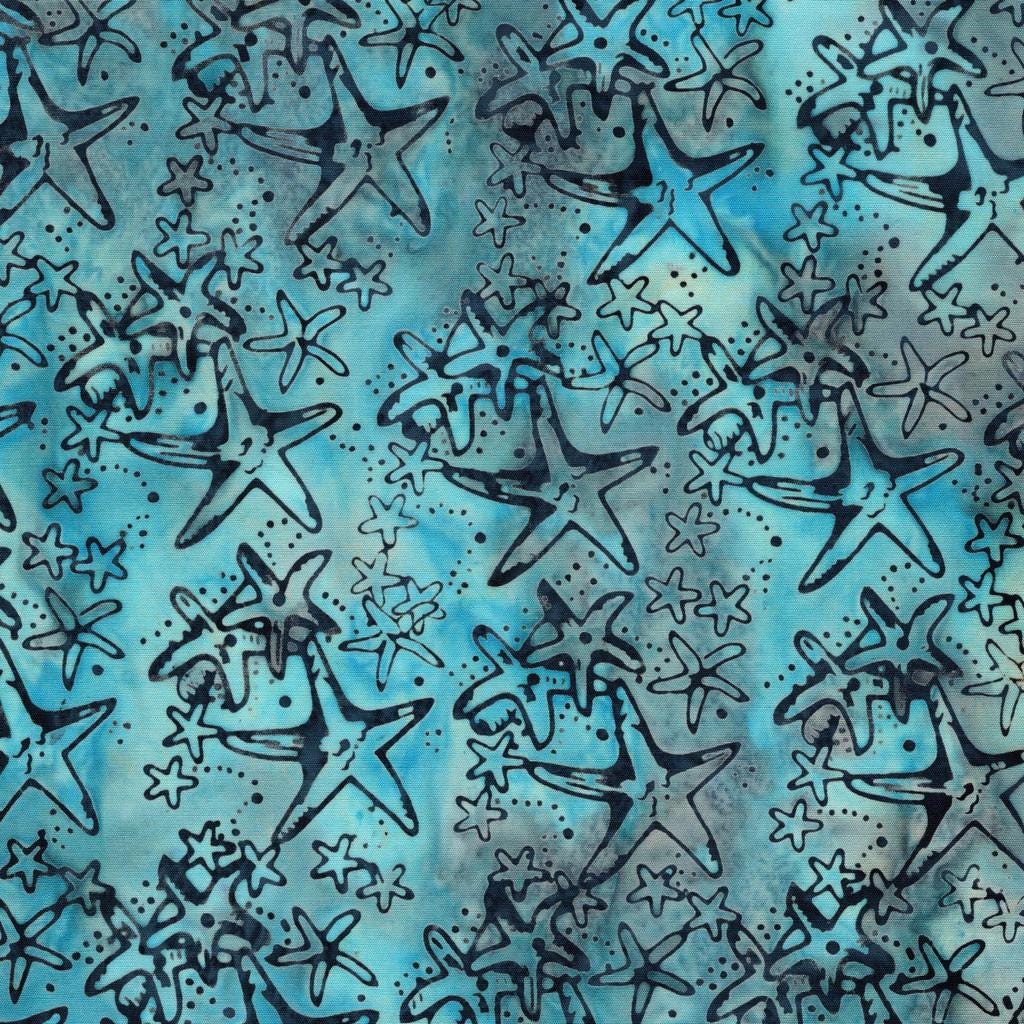 Serene Sea 5" Stamp, Island Batik, 5" Precut Turquoise Blue Teal Purple Beach Shells Fish Coastal Batik Fabric Charm Pack Quilt Squares