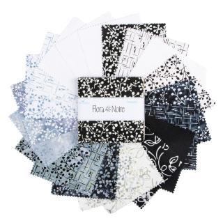 Expressions Batiks Flora Noire 5" Stacker, Riley Blake 5-23684-42, 5" Precut Black White Gray Batik Quilt Fabric Squares