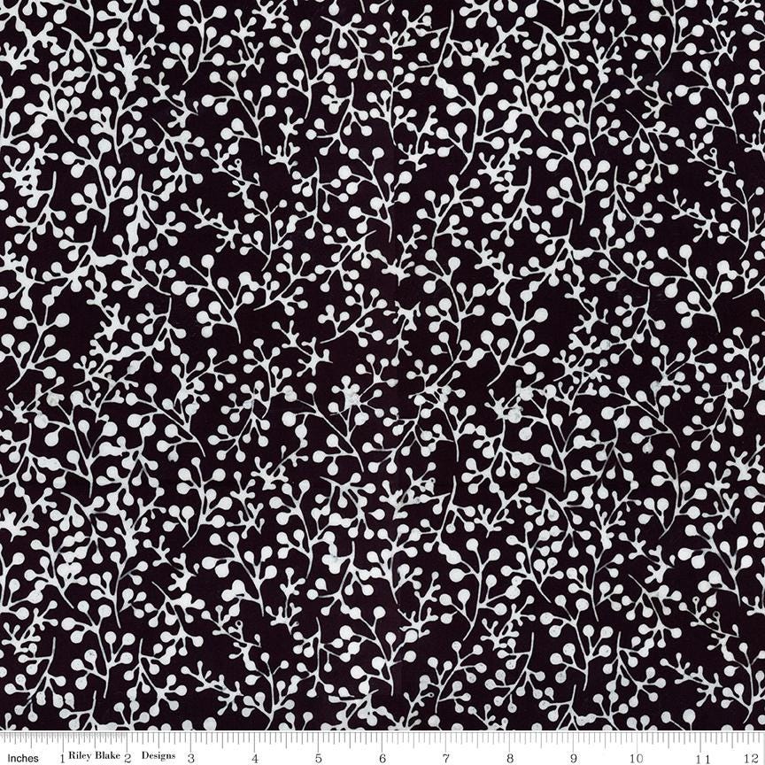 Expressions Batiks Flora Noire 10" Stacker, Riley Blake 10-23684-42, 10" Precut Black White Gray Batik Quilt Fabric Squares