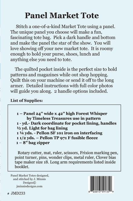 Playing with Panels Market Tote Bag Quilt Pattern, Joyce Minnis JMD-223, Panel Yardage Friendly Tote Bag Quilt Pattern