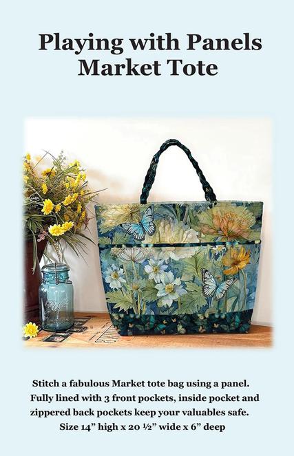 Playing with Panels Market Tote Bag Quilt Pattern, Joyce Minnis JMD-223, Panel Yardage Friendly Tote Bag Quilt Pattern