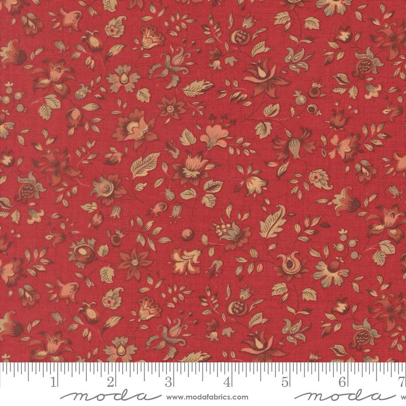 Le Jardin Rouge 5" Charm Pack, Moda 36150PP, 5" Precut Red Pink Beige Tan Green Cream Floral Charm Pack Fabric Squares, French General