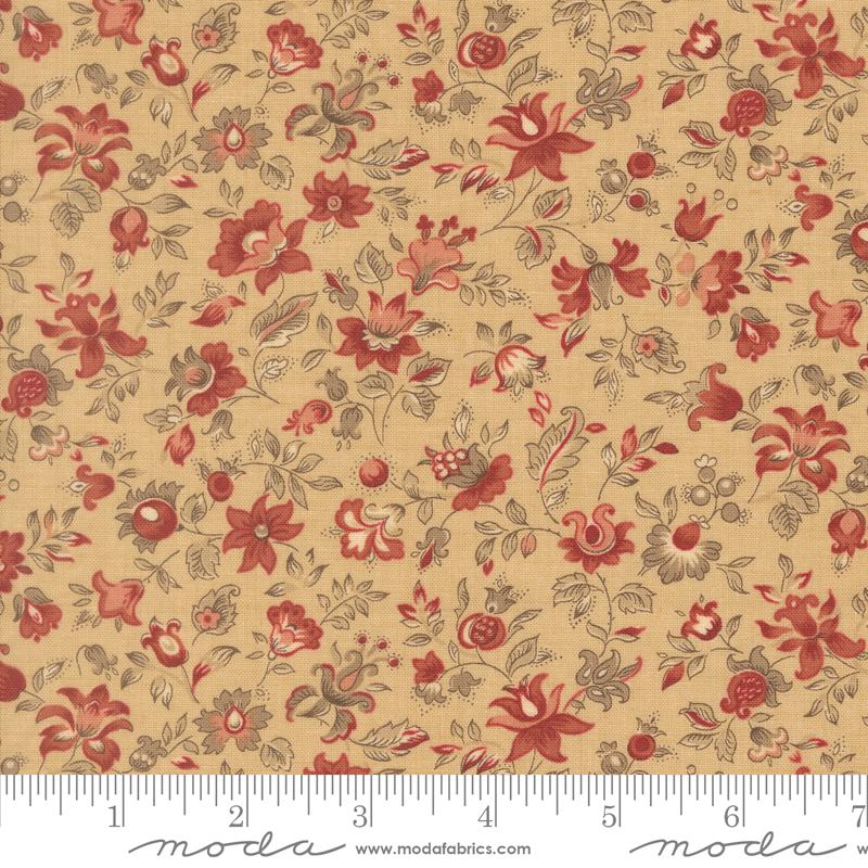 Le Jardin Rouge 10" Layer Cake, Moda 36150LC, 10" Precut Red Pink Beige Tan Green Cream Floral Layer Cake Fabric Squares, French General