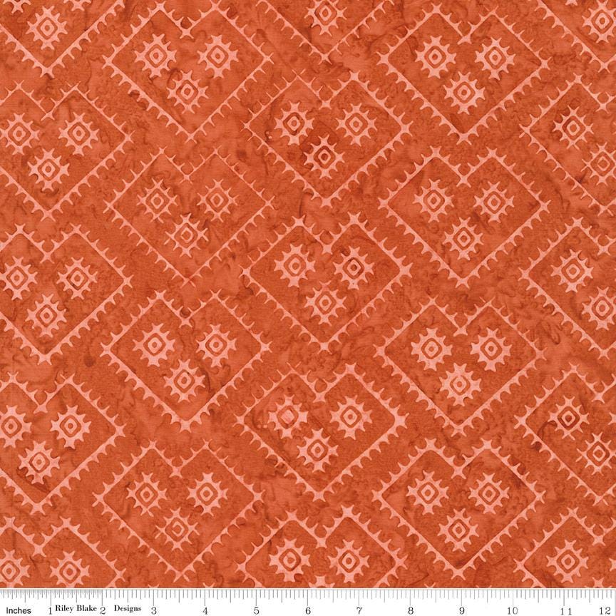 Expressions Batiks Boho 5" Stacker, Riley Blake 5-BT23777-42, Precut 5" Terra Cotta Teal Taupe Hearts Floral Batik Quilt Fabric Squares