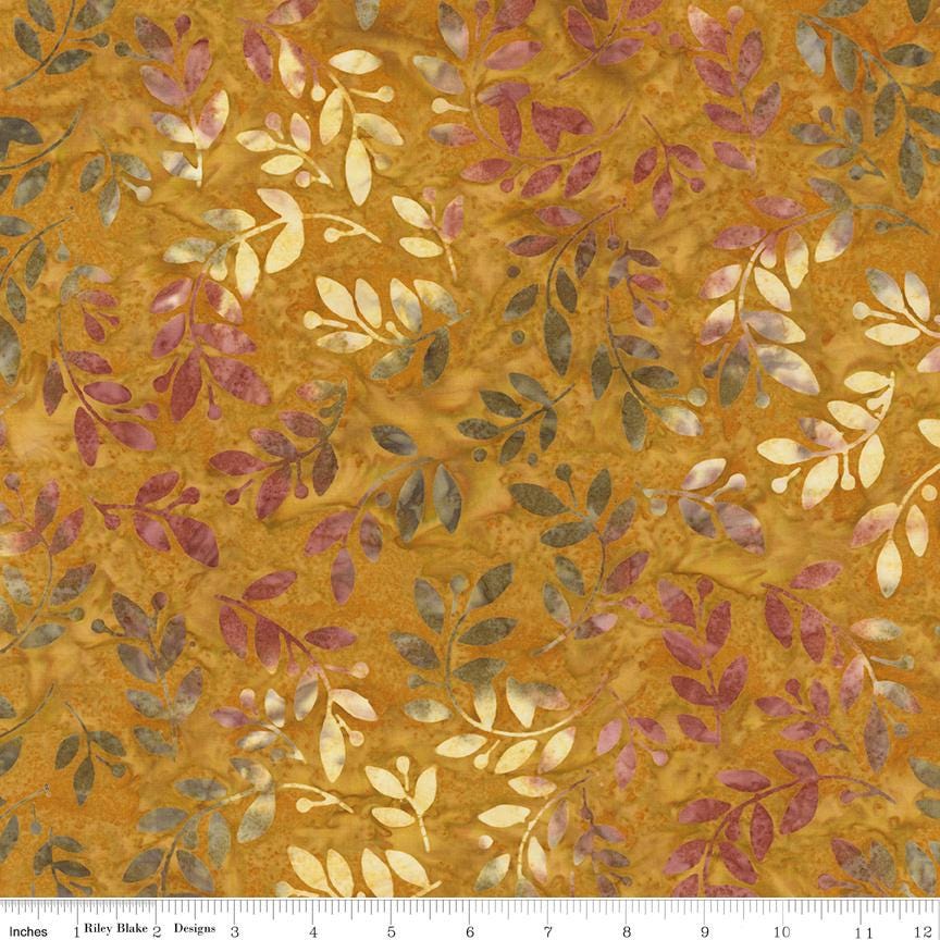 Expressions Batiks Verdant Muse 5" Stacker, Riley Blake 5-BT23786-42, Precut 5" Burgundy Gold Blue Cream Green Batik Fabric Squares, Gervais