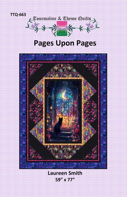 Pages Upon Pages Panel Frame Quilt Pattern, Tourmaline and Thyme TTQ-663, 24" Panel Friendly Lap Throw Quilt Pattern