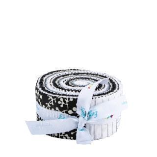 Expressions Batiks Flora Noire 2.5" Rolie Polie, Riley Blake RP-23684-40, 2.5" Precut Black White Gray Batik Quilt Fabric Strips