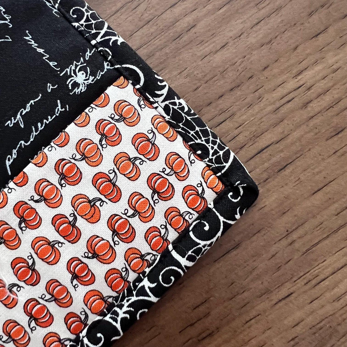 Ghostly Greetings Halloween Quilted Table Runner, 17" x 40", Orange Black White Beige Gray Halloween Topper Table Quilt