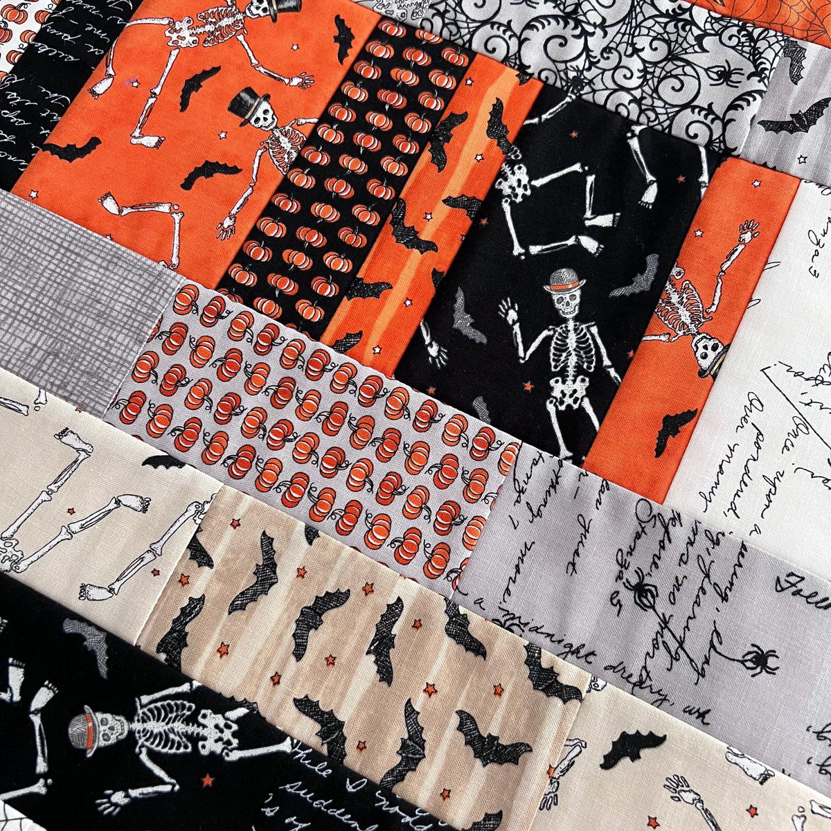 Ghostly Greetings Halloween Quilted Table Runner, 17" x 40", Orange Black White Beige Gray Halloween Topper Table Quilt