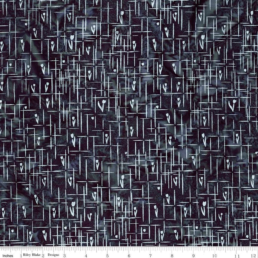 Expressions Batiks Flora Noire 10" Stacker, Riley Blake 10-23684-42, 10" Precut Black White Gray Batik Quilt Fabric Squares