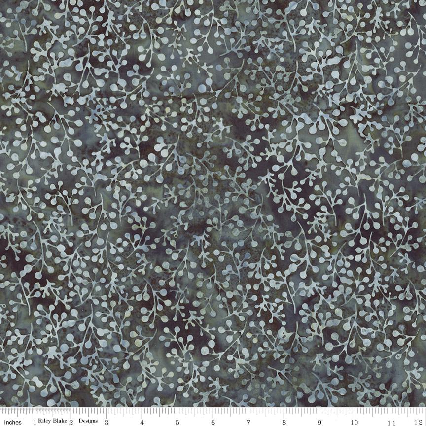 Expressions Batiks Flora Noire 10" Stacker, Riley Blake 10-23684-42, 10" Precut Black White Gray Batik Quilt Fabric Squares