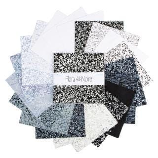 Expressions Batiks Flora Noire 10" Stacker, Riley Blake 10-23684-42, 10" Precut Black White Gray Batik Quilt Fabric Squares