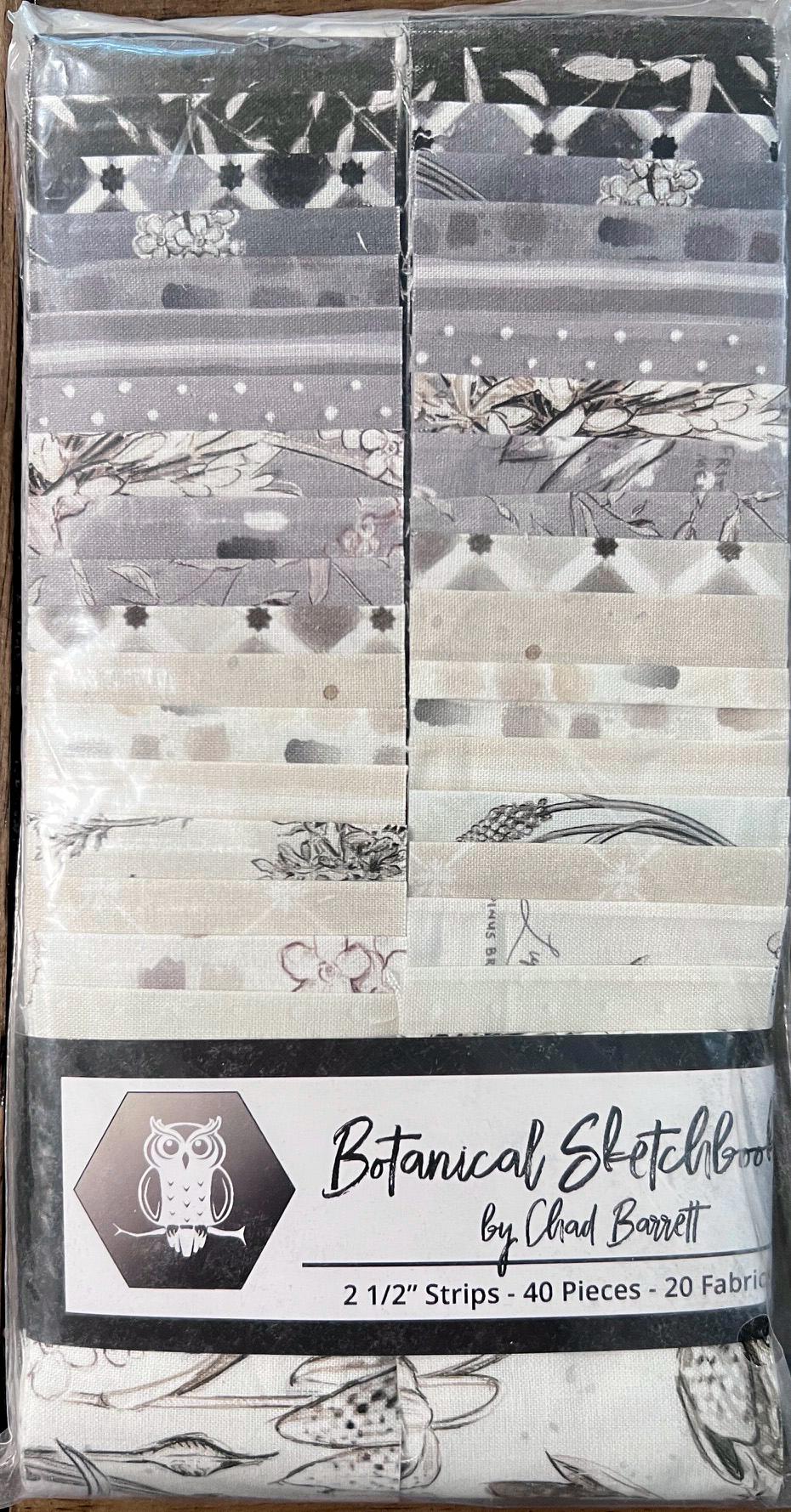 Botanical Sketchbook 2.5" Strip Pack, White Owl Fabrics BOTANICALSKETCHBK-25, 2.5" Precut Cream Taupe Floral Fabric Strips, Chad Barrett